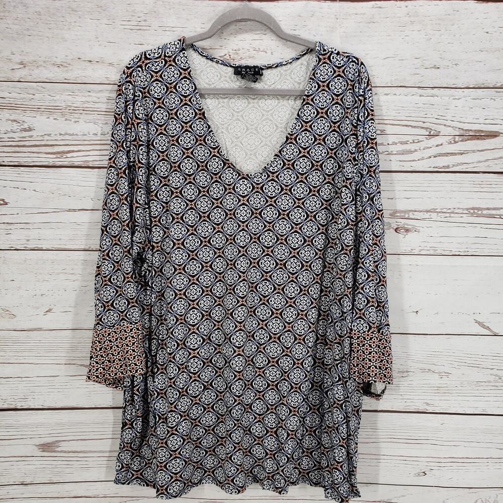 Grace The Perfect Fit Women's Multicolor Soft Stretch 3/4 Sleeve Top Size 3X